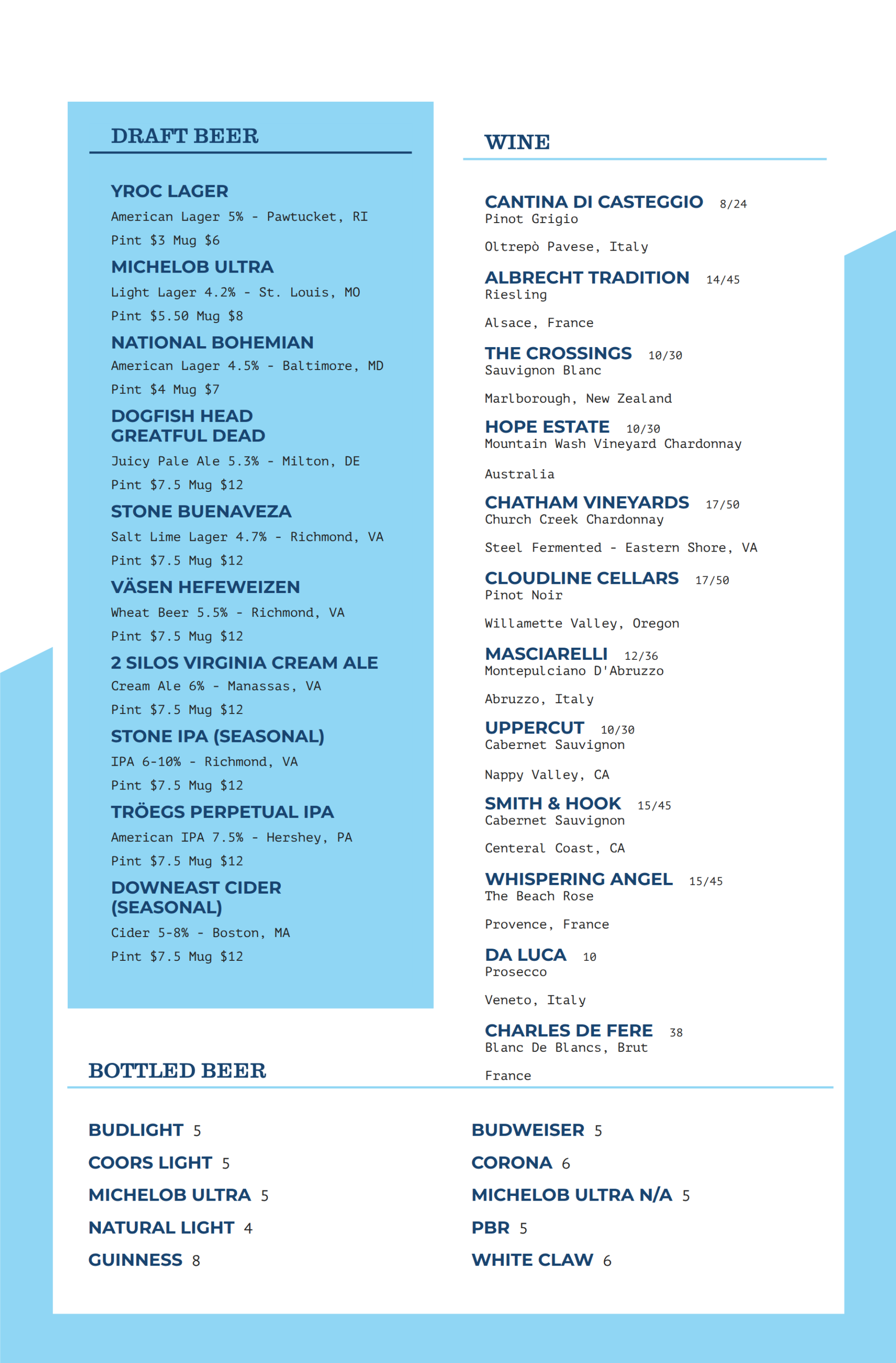 YROC Drink Menu March 2026
